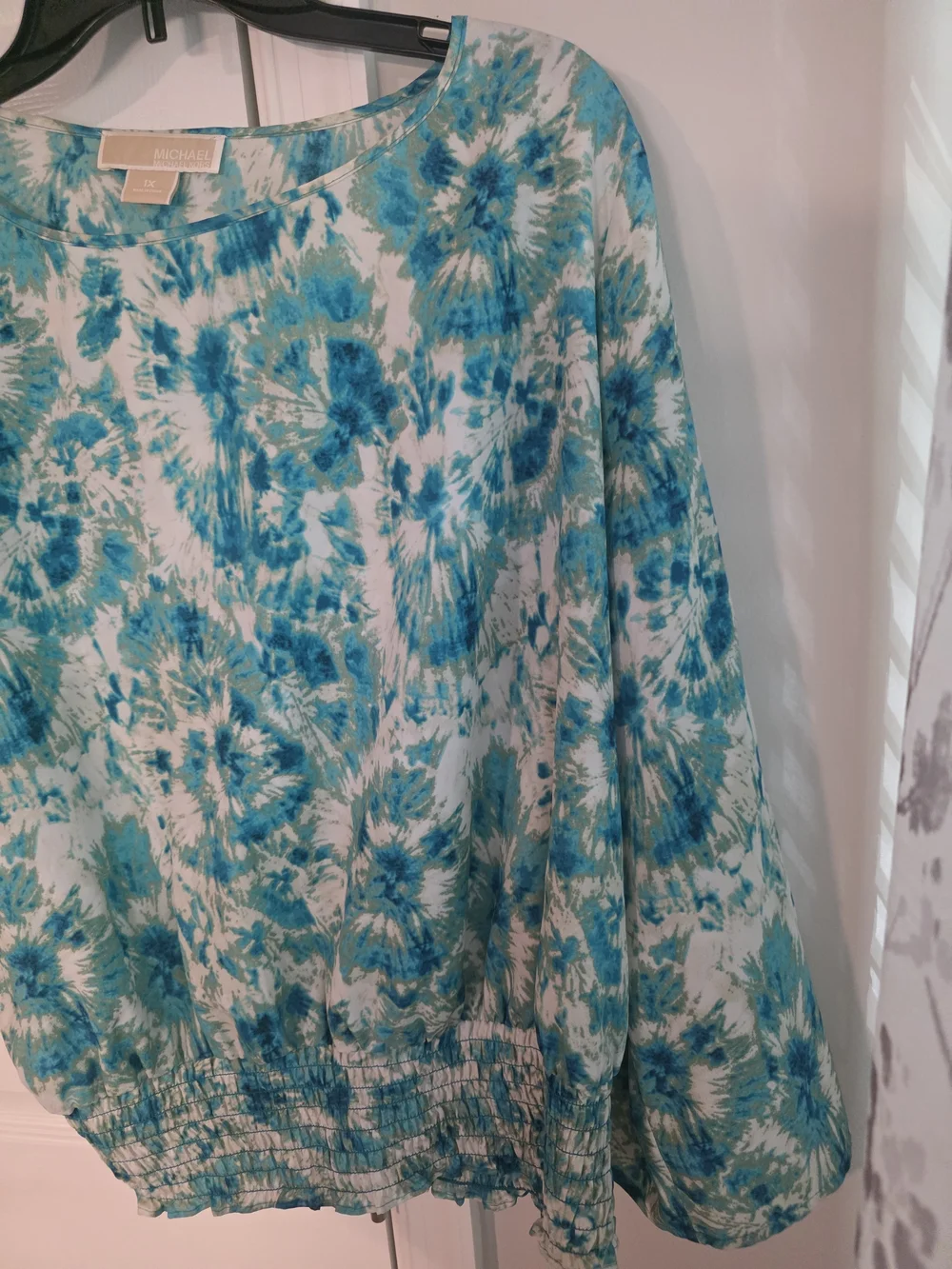 Michael Kors Teal & White Tie-Dye Boatneck Blouse